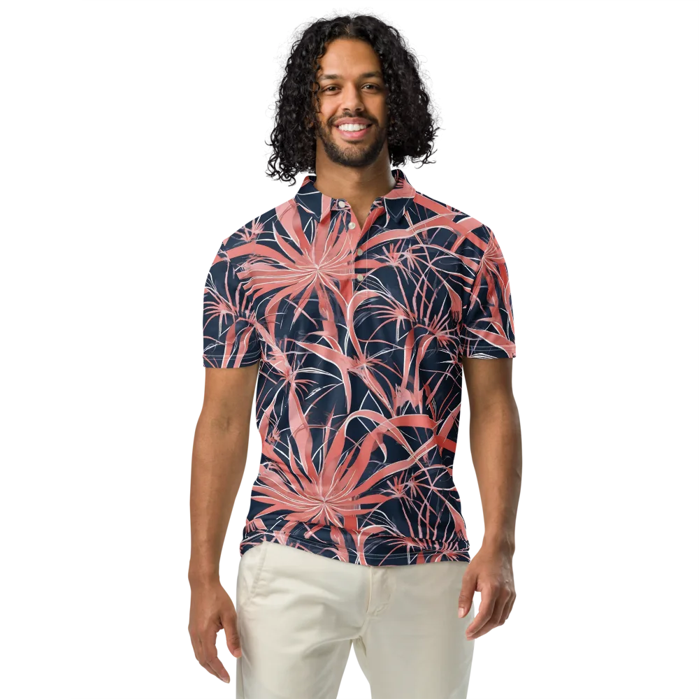Coral Bloom Voltage on Men's Slim Fit Polo Shirt — Front