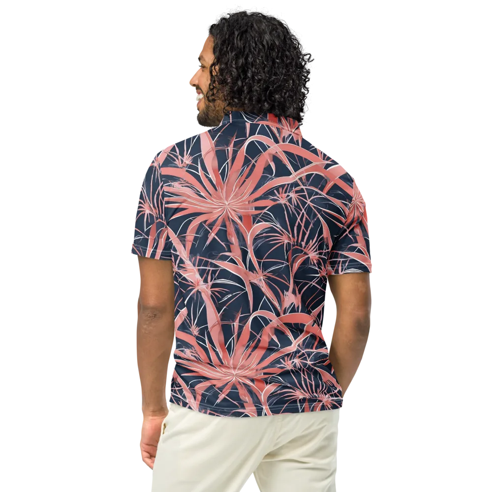 Coral Bloom Voltage on Men's Slim Fit Polo Shirt — Back