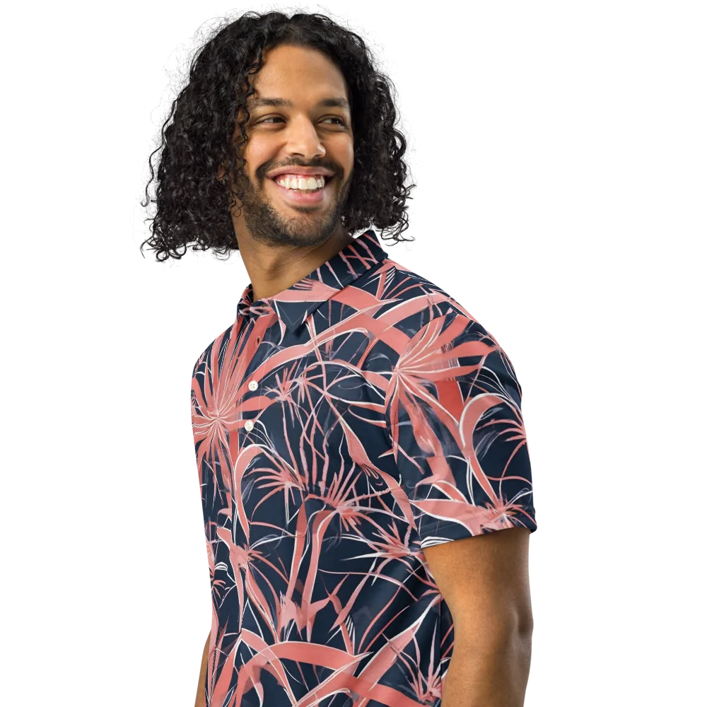 Coral Bloom Voltage on Men's Slim Fit Polo Shirt — Left Front