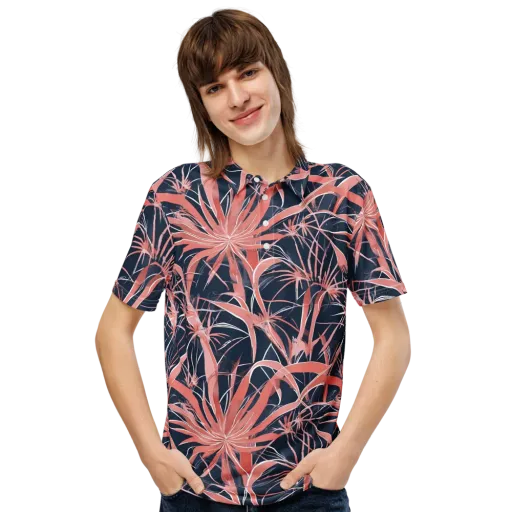 Coral Bloom Voltage on a Men's Slim Fit Polo Shirt