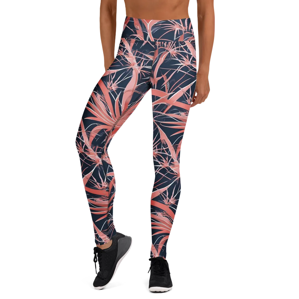 Coral Bloom Voltage on Yoga Leggings — Front