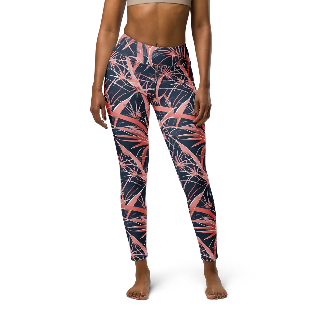 Coral Bloom Voltage on Yoga Leggings — Front