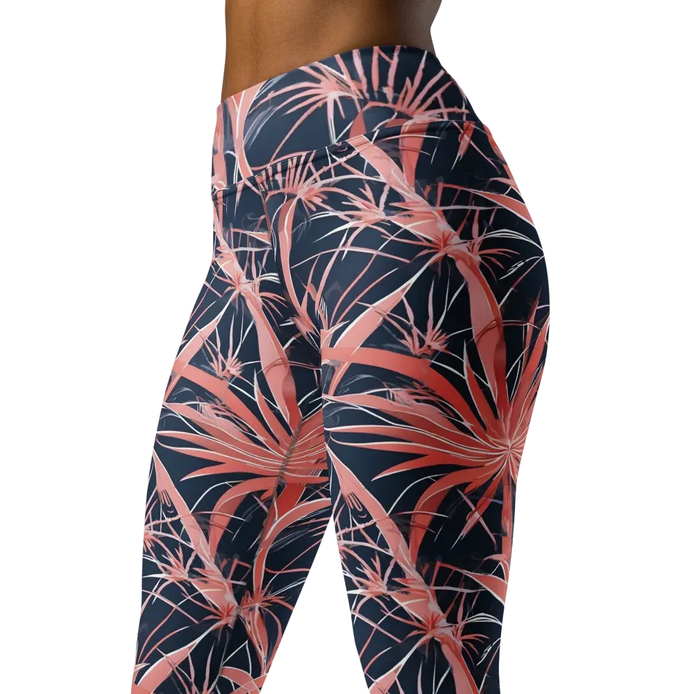 Coral Bloom Voltage on Yoga Leggings — Left Front