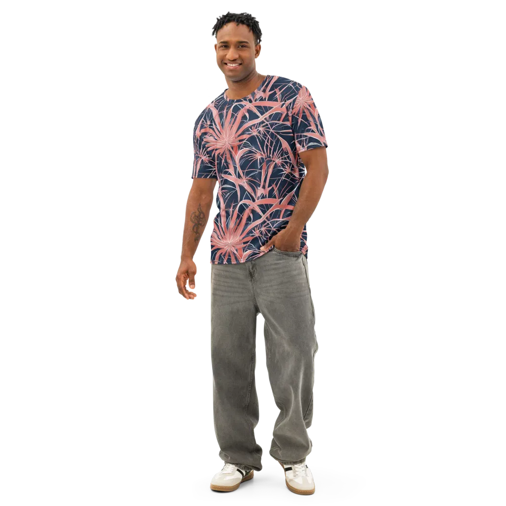 Coral Bloom Voltage on Men's Cotton Crew Neck T-Shirt — Front