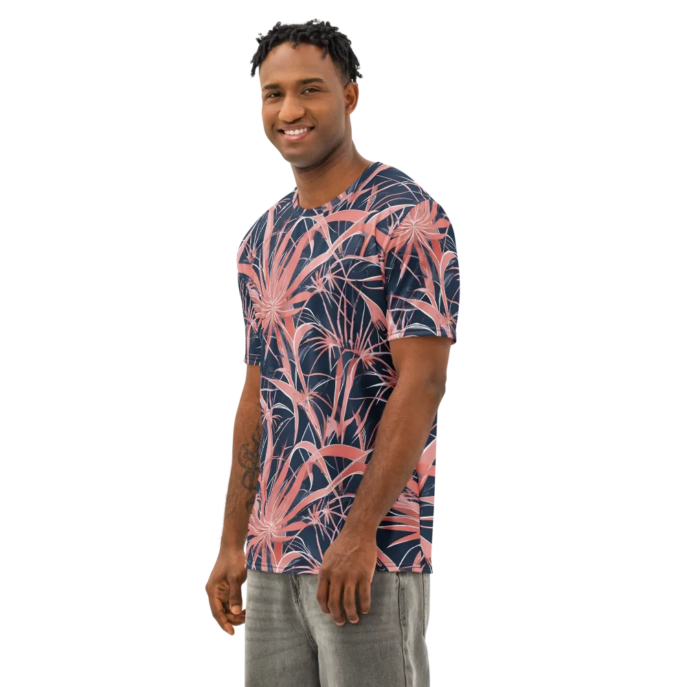 Coral Bloom Voltage on Men's Cotton Crew Neck T-Shirt — Left Front