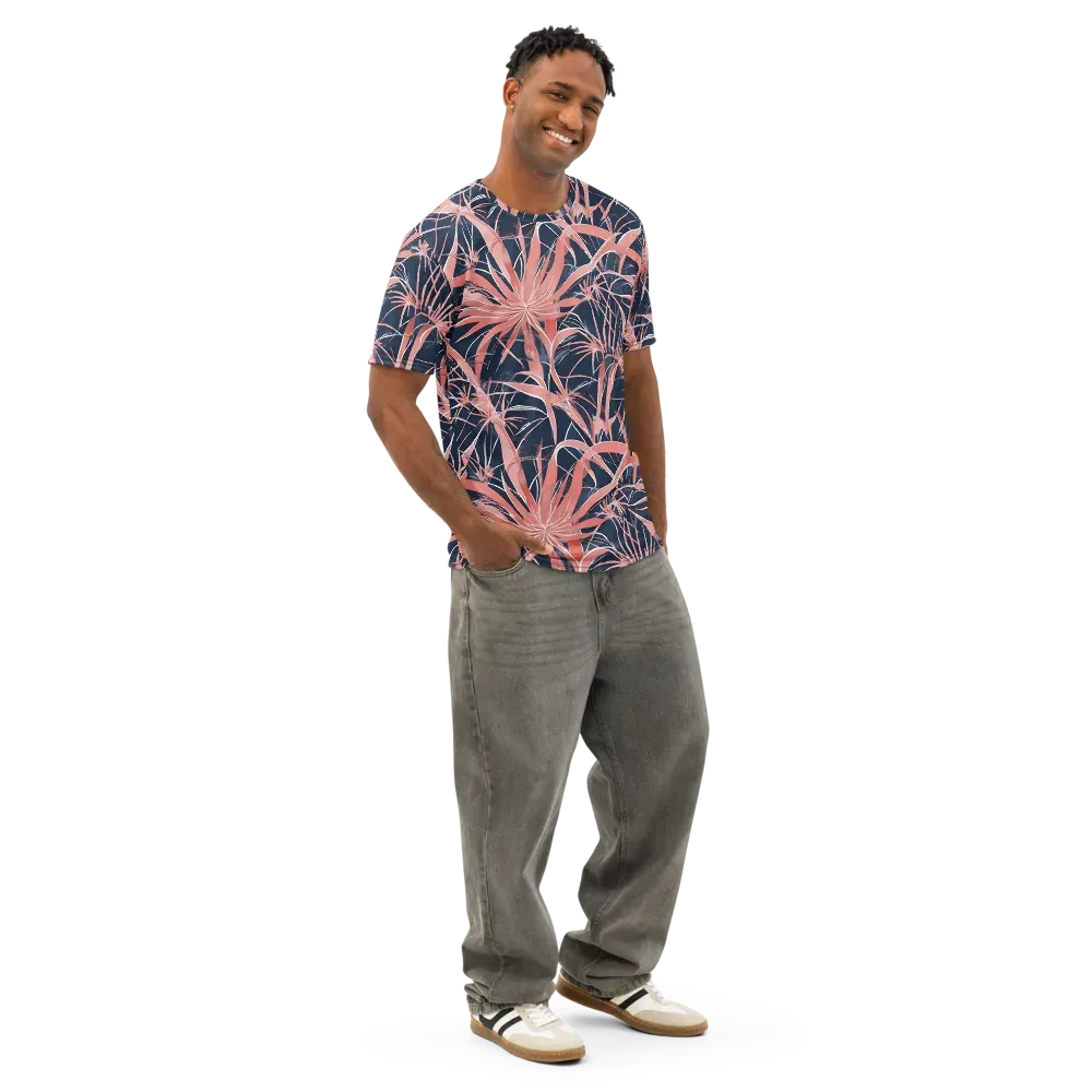 Coral Bloom Voltage on Men's Cotton Crew Neck T-Shirt — Right Front