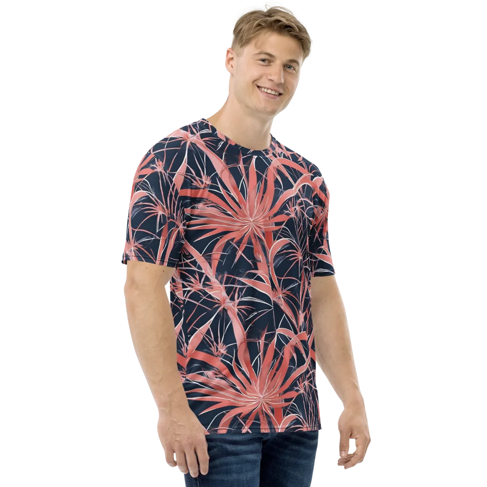 Coral Bloom Voltage on Men's Crew Neck T-Shirt — Right