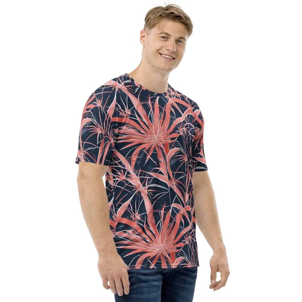 Coral Bloom Voltage on Men's Crew Neck T-Shirt — Right
