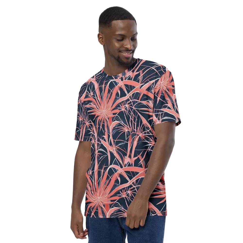 Coral Bloom Voltage on Men's Crew Neck T-Shirt — Left