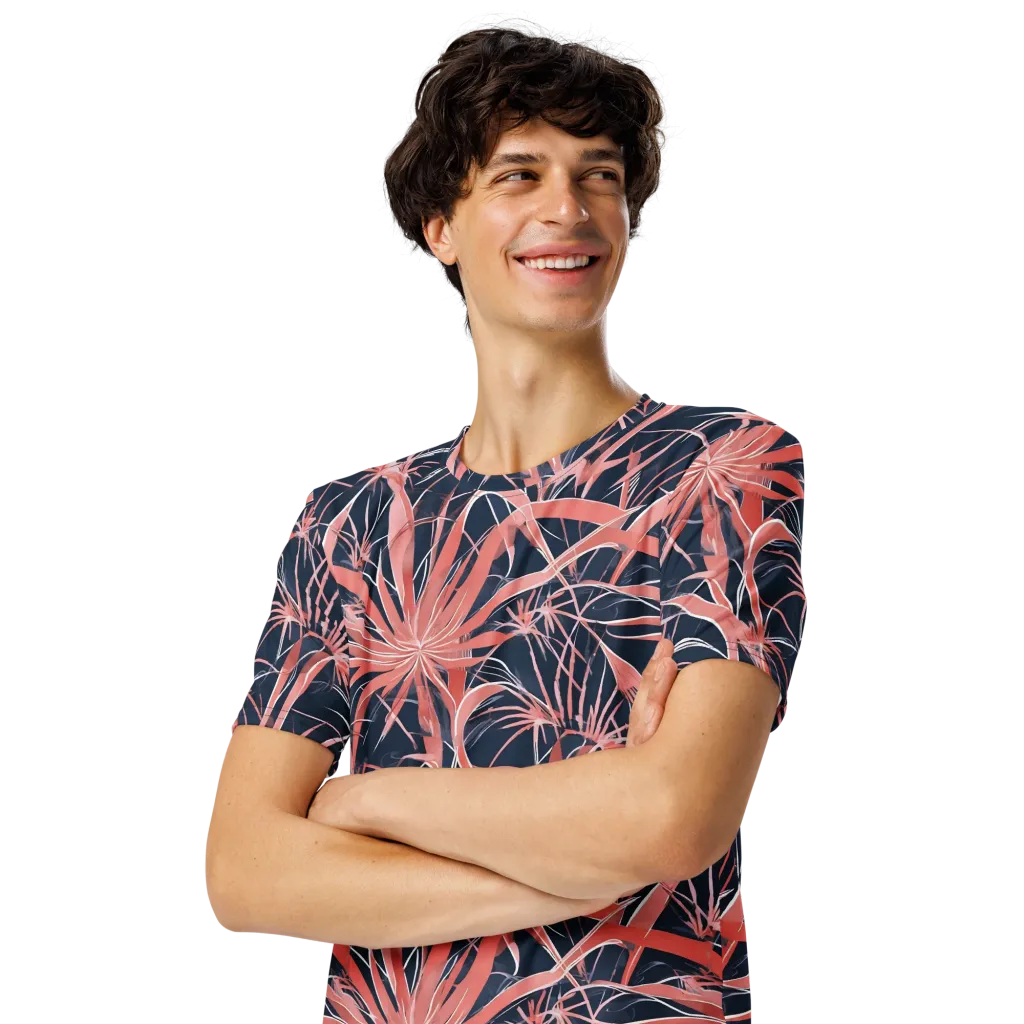 Coral Bloom Voltage on Men's Crew Neck T-Shirt — Left Front