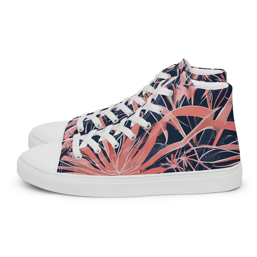 Coral Bloom Voltage on Men's High Top Canvas Shoes — Left