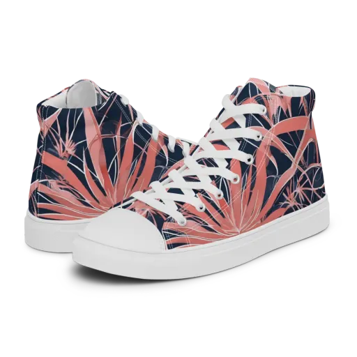 Coral Bloom Voltage on a Men's High Top Canvas Shoes