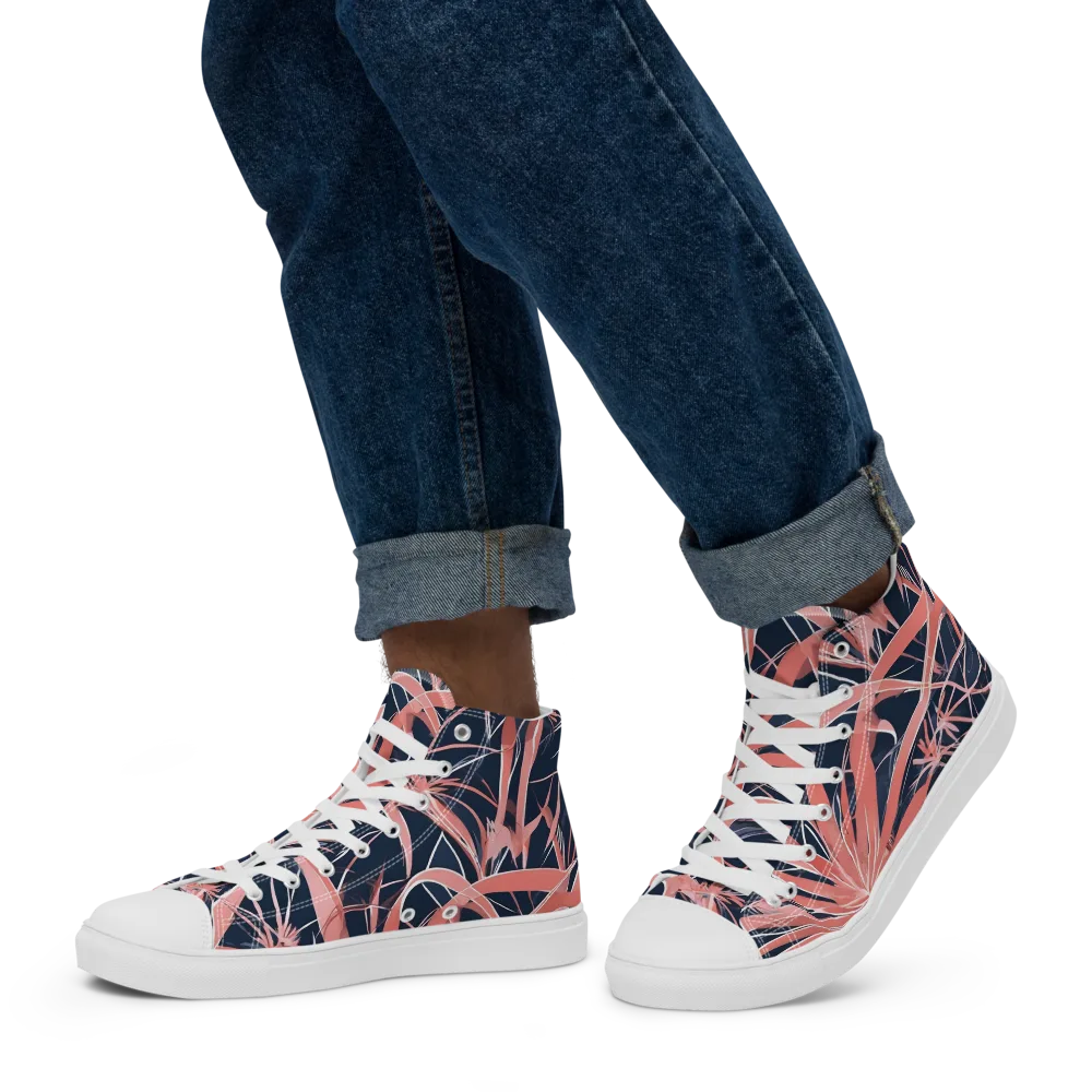Coral Bloom Voltage on Men's High Top Canvas Shoes — Left