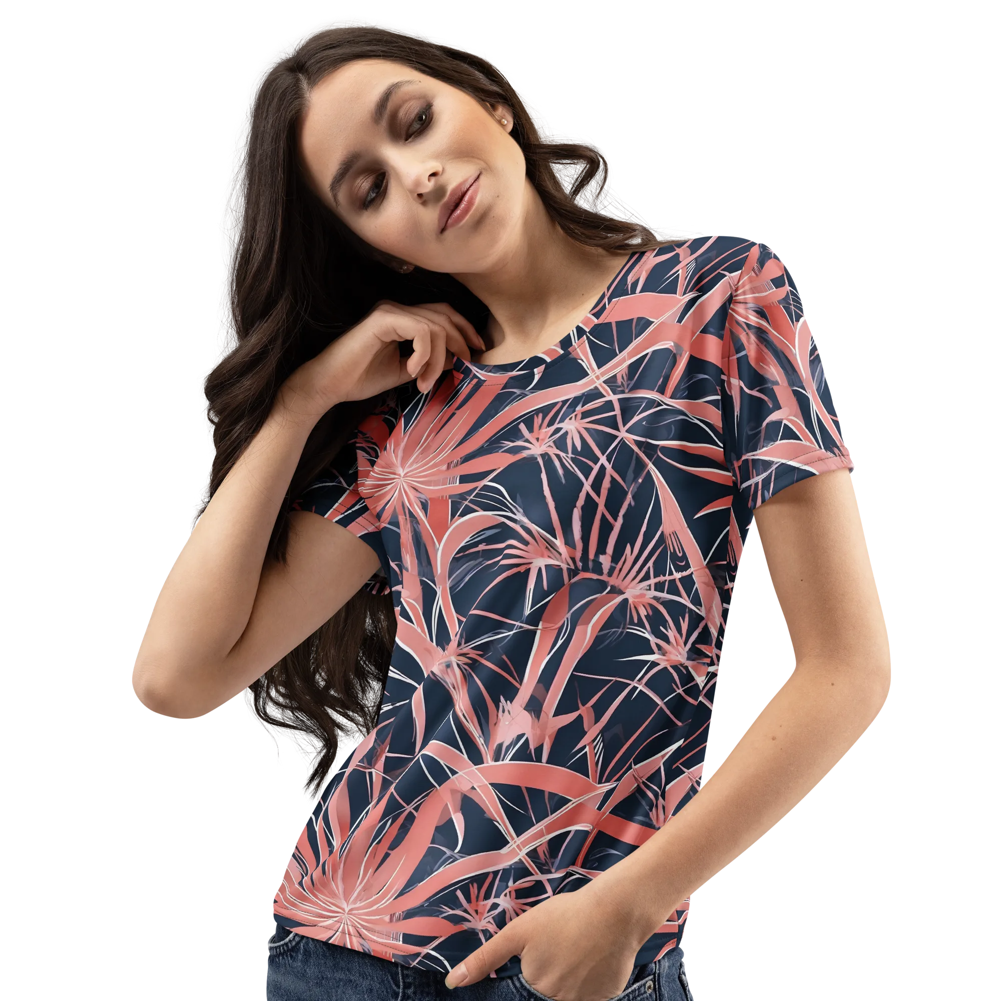 Coral Bloom Voltage on Women's Crew Neck T-Shirt — Left Front