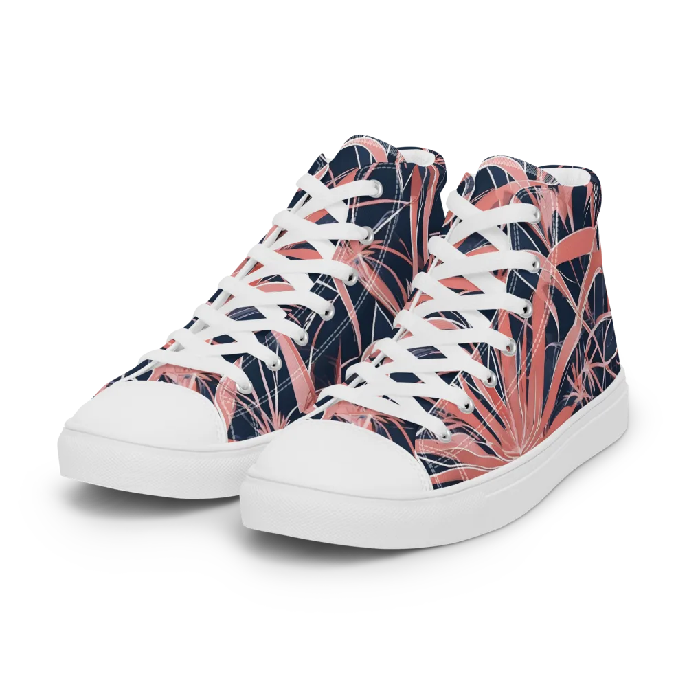 Coral Bloom Voltage on Women's High Top Canvas Shoes — Left Front