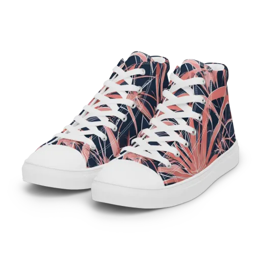 Coral Bloom Voltage on a Women's High Top Canvas Shoes