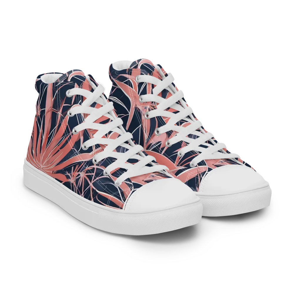 Coral Bloom Voltage on Women's High Top Canvas Shoes — Right Front