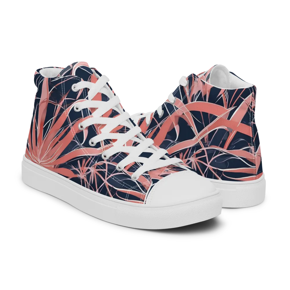 Coral Bloom Voltage on Women's High Top Canvas Shoes — Right