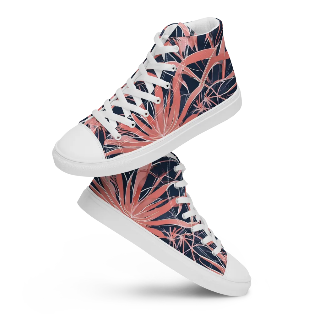 Coral Bloom Voltage on Women's High Top Canvas Shoes — Front
