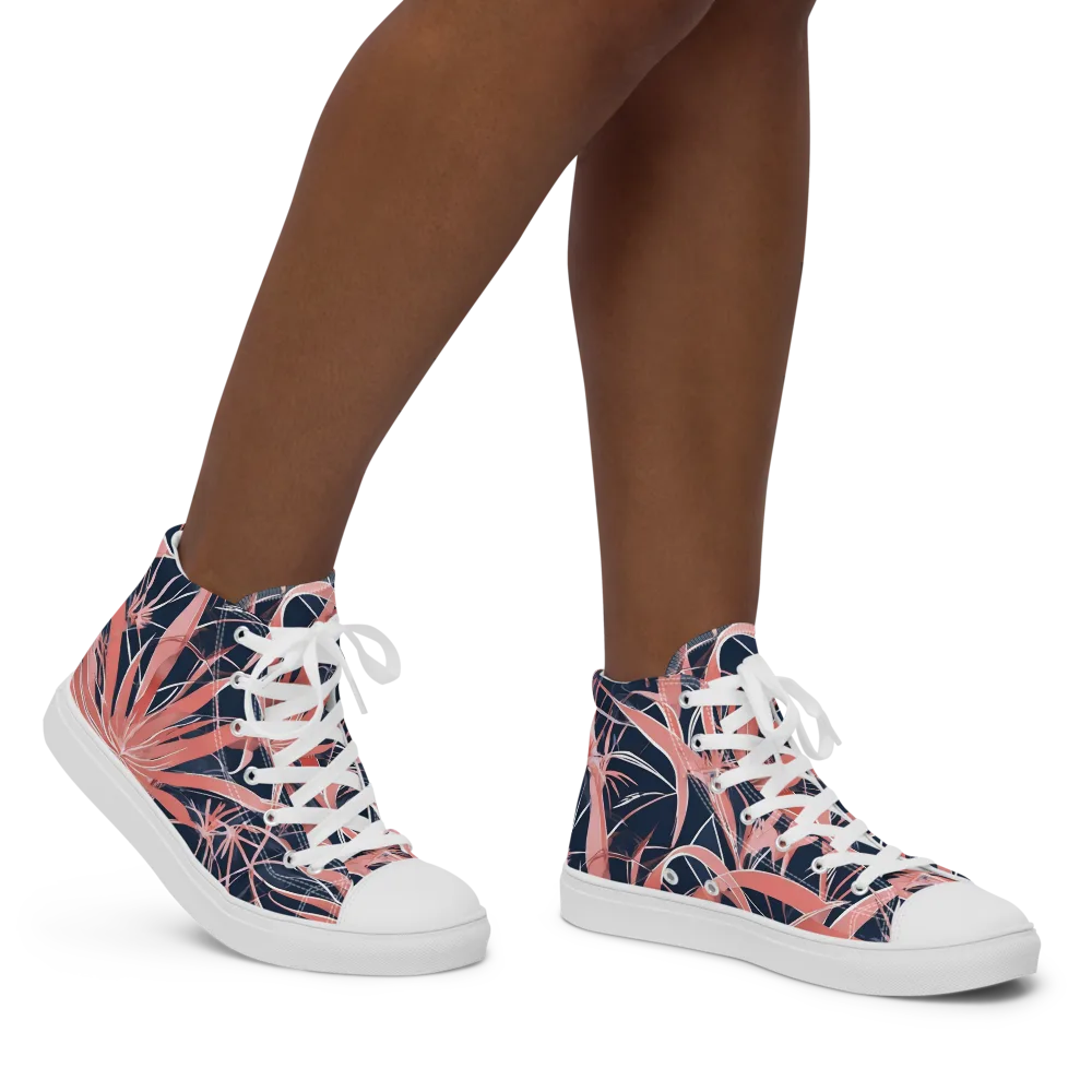 Coral Bloom Voltage on Women's High Top Canvas Shoes — Right