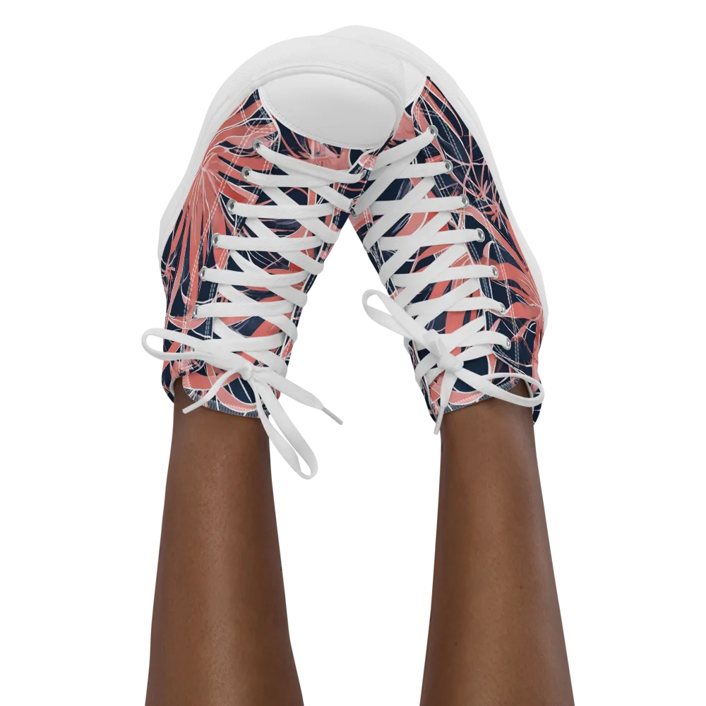 Coral Bloom Voltage on Women's High Top Canvas Shoes — Front