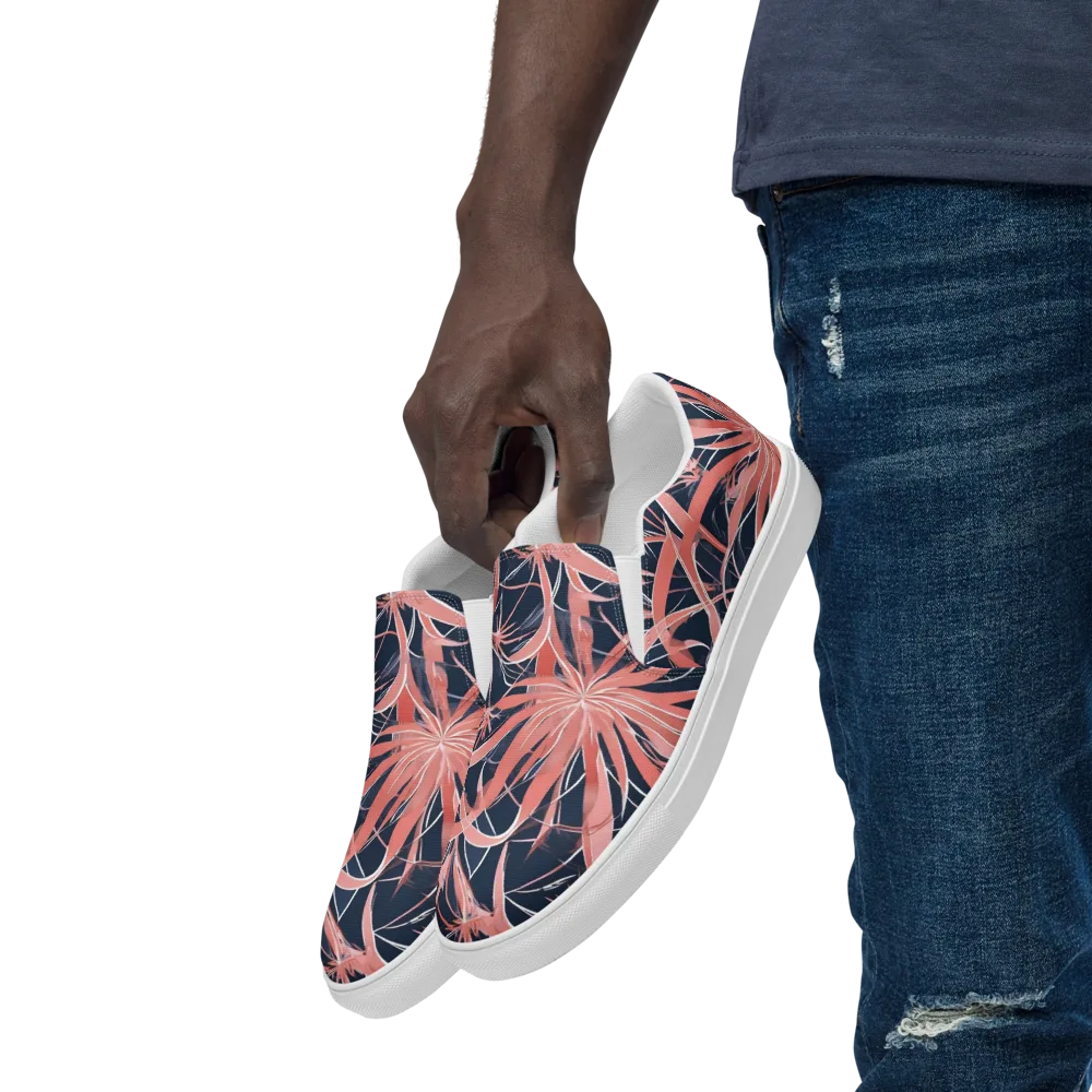 Coral Bloom Voltage on Men's Slip-On Canvas Shoes — Left Front