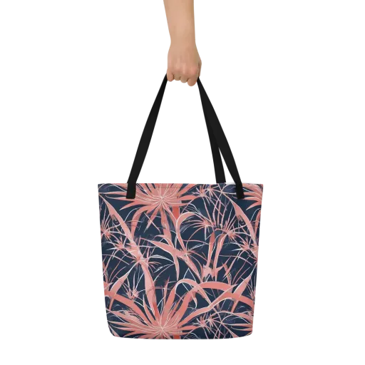 Coral Bloom Voltage on a Large Tote Bag W/ Pocket