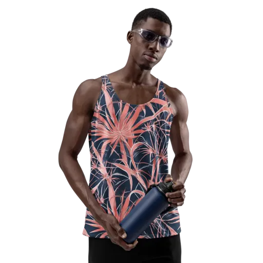 Coral Bloom Voltage on a Men's Tank Top