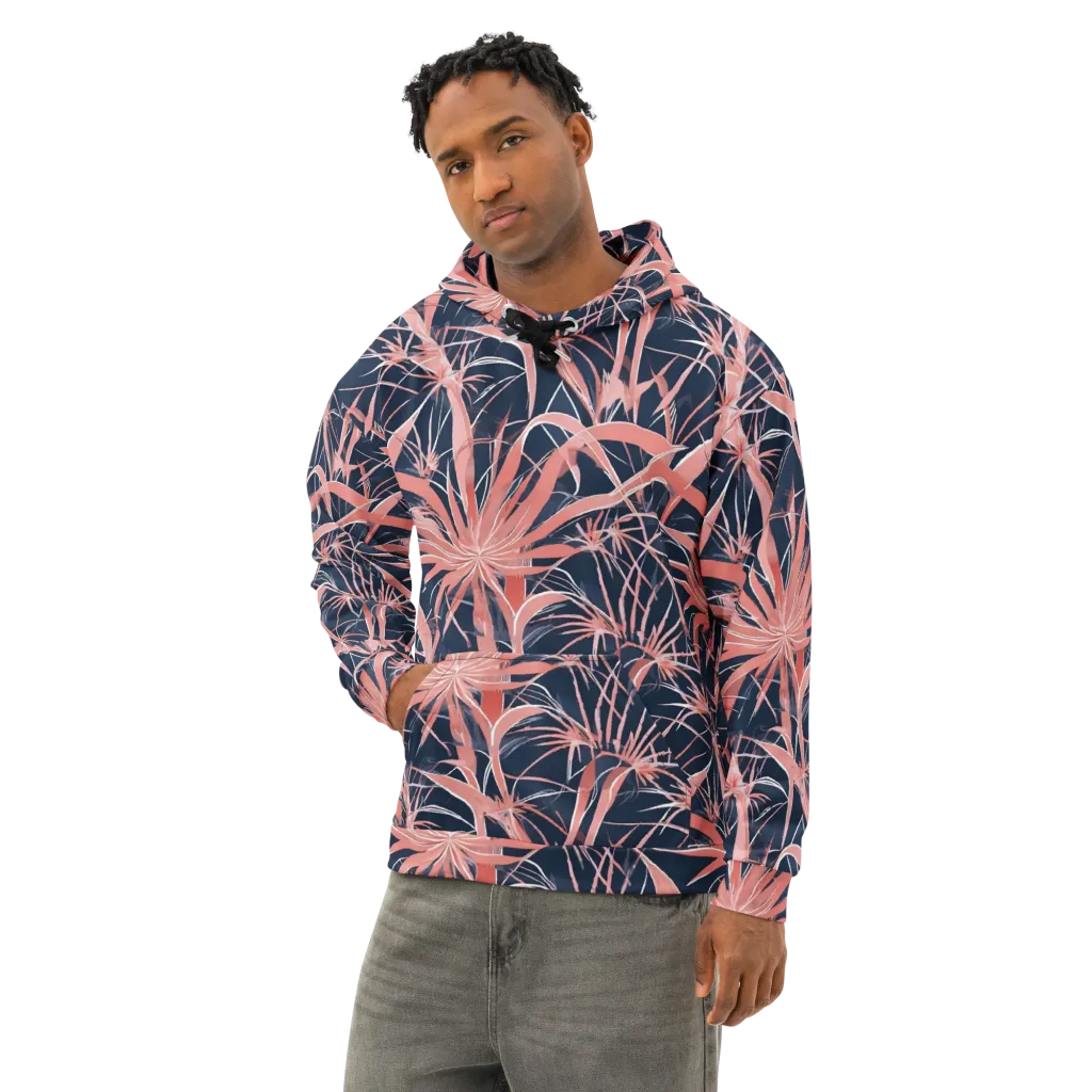 Coral Bloom Voltage on Cotton Hoodie — Left Front