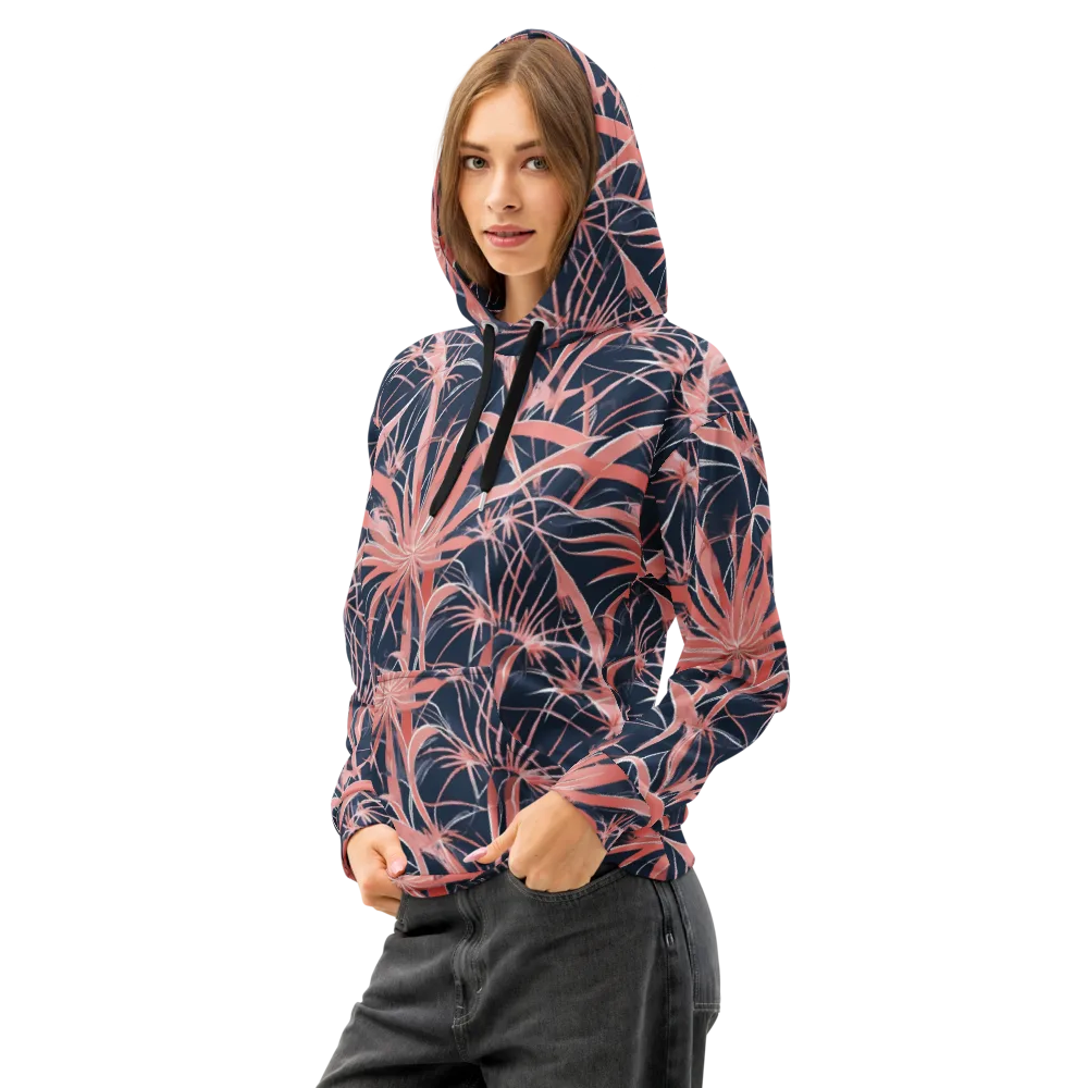 Coral Bloom Voltage on Cotton Hoodie — Left Front