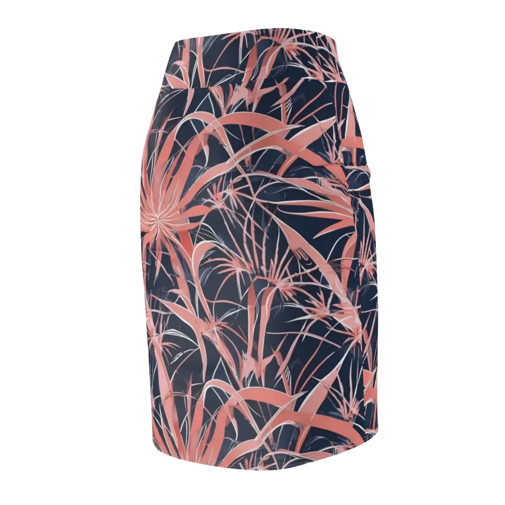 Coral Bloom Voltage on Pencil Skirt — Back Side