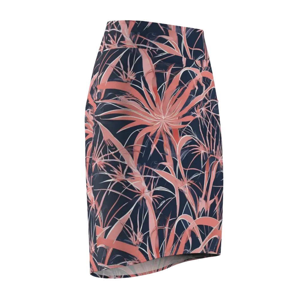 Coral Bloom Voltage on Pencil Skirt — Front Side