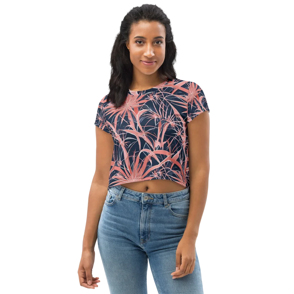 Coral Bloom Voltage on Crop Tee — Front