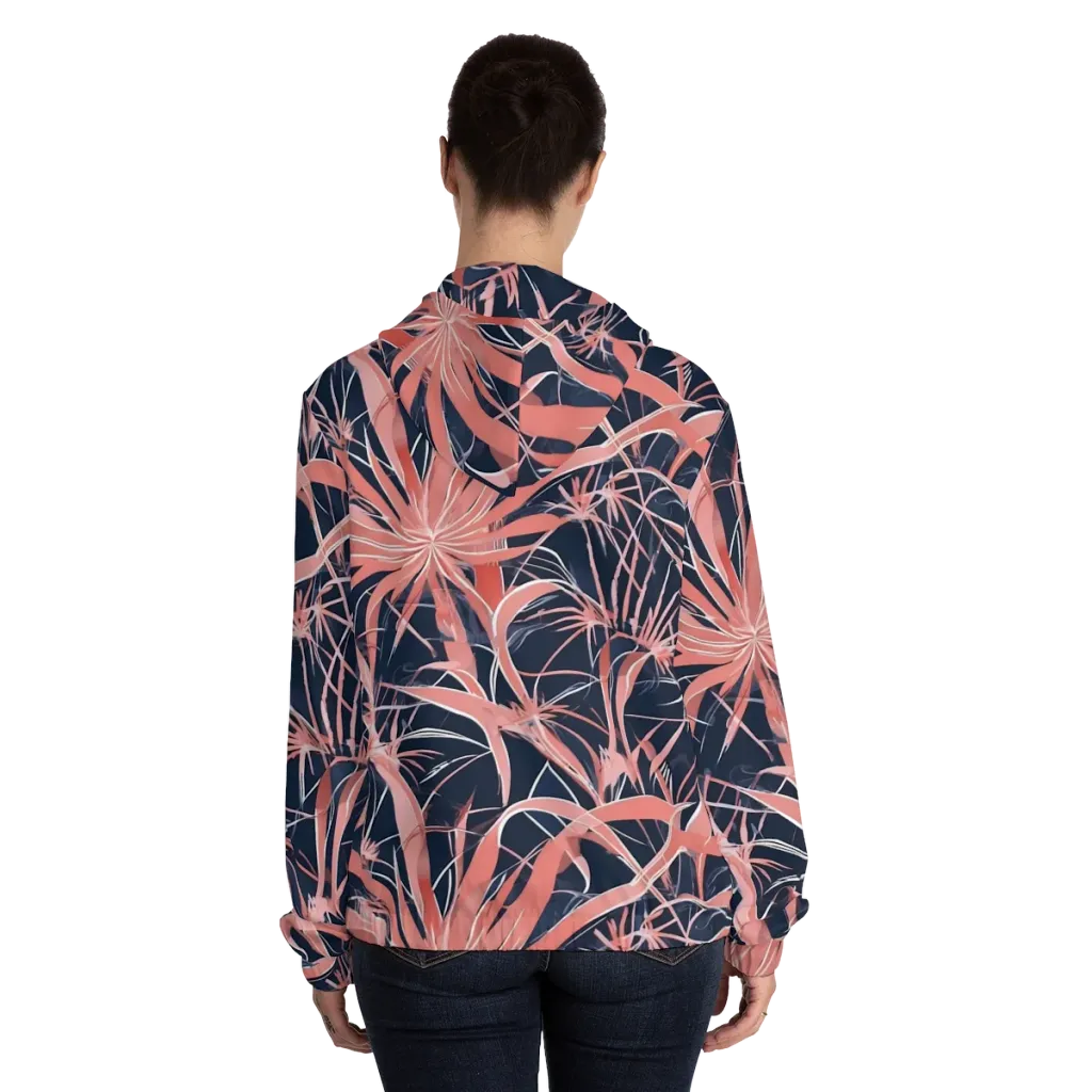 Coral Bloom Voltage on Women's Full-Zip Hoodie — Back On Person