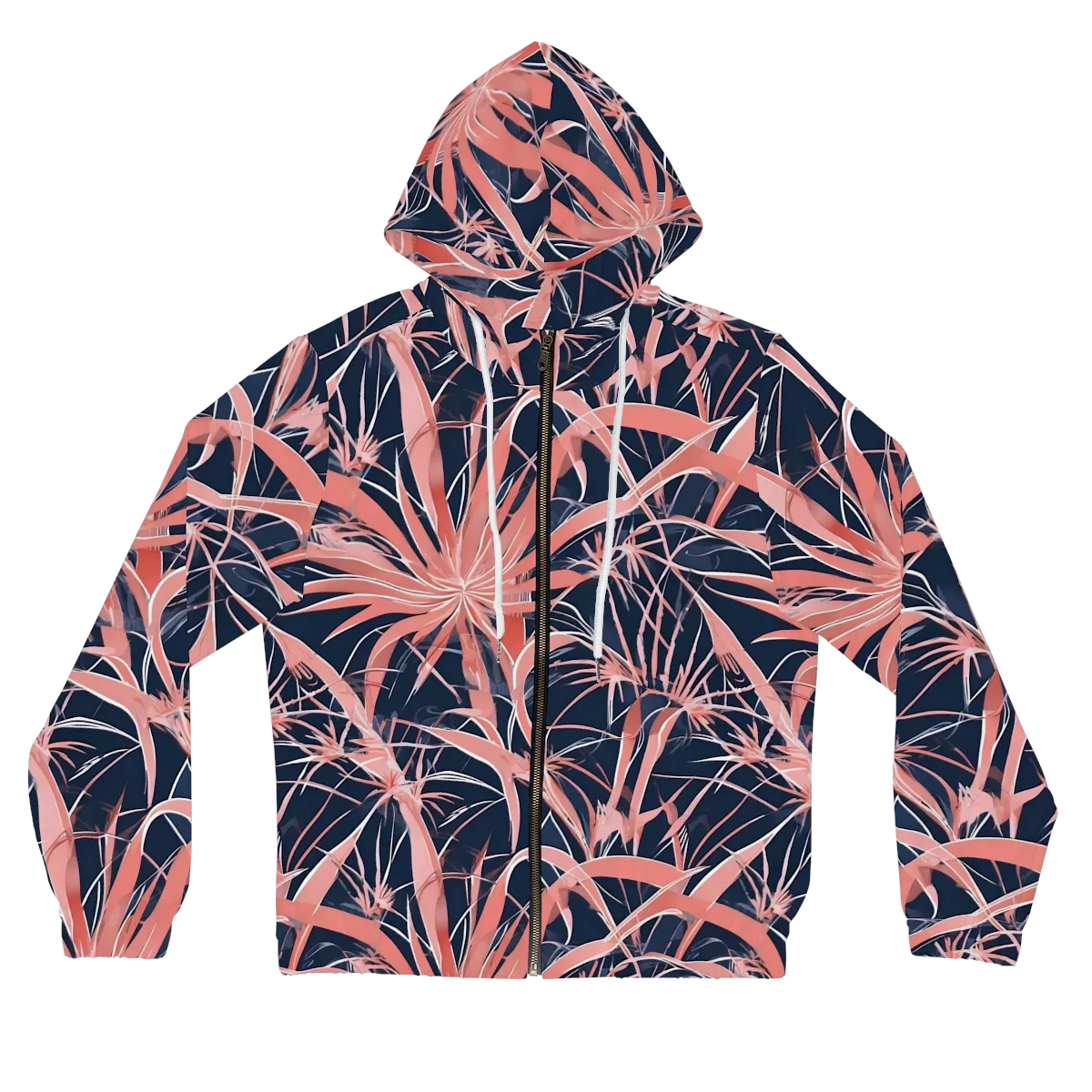 Coral Bloom Voltage on Women's Full-Zip Hoodie — Front