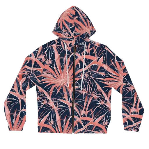 Coral Bloom Voltage on a Women's Full-Zip Hoodie