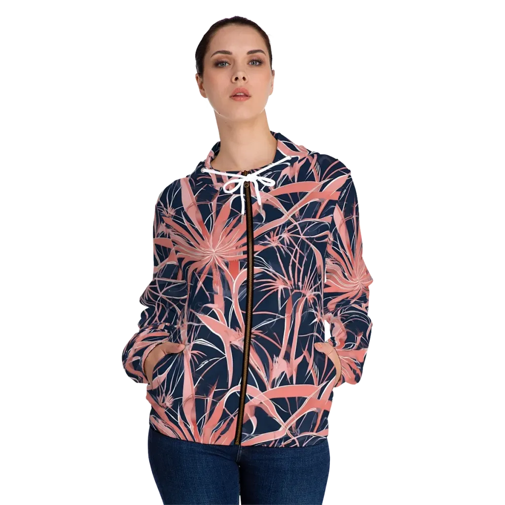 Coral Bloom Voltage on Women's Full-Zip Hoodie — Front On Person