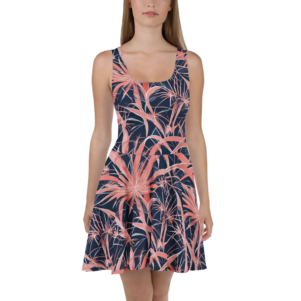 Coral Bloom Voltage on Skater Dress — Front