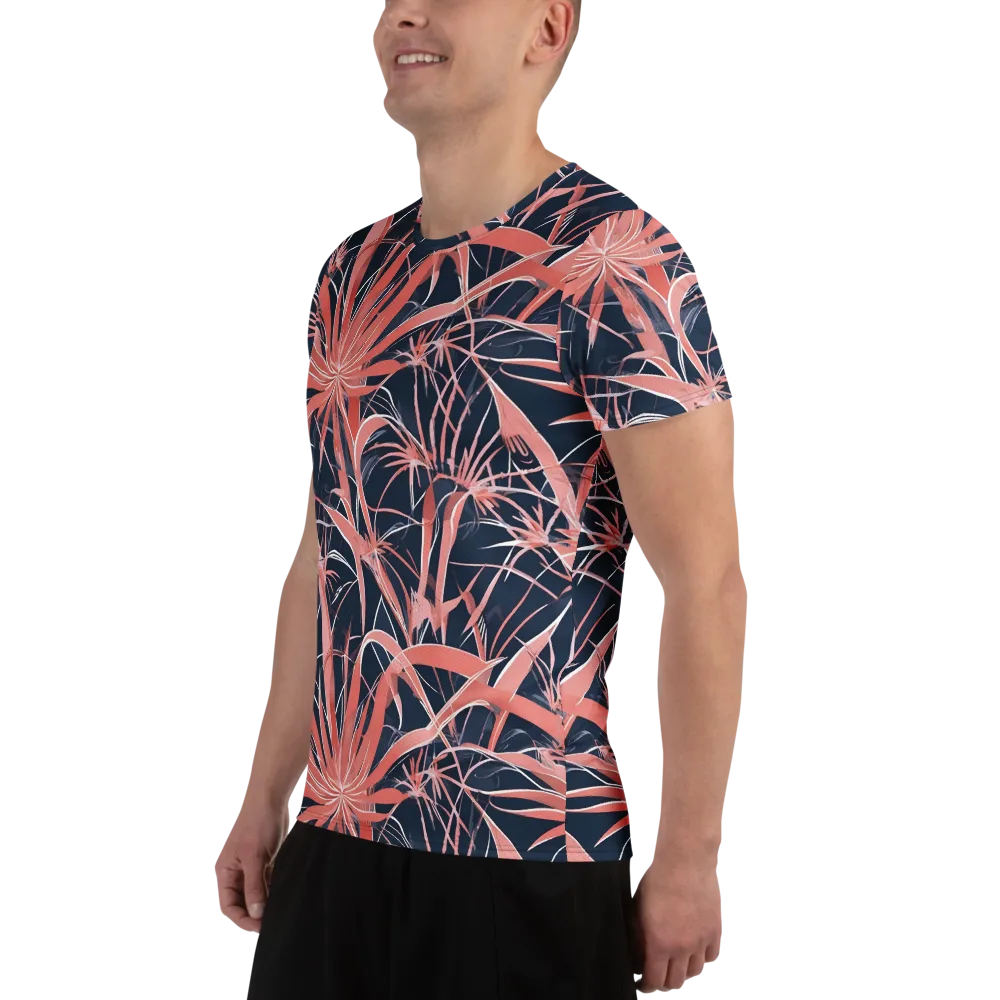 Coral Bloom Voltage on Men's Athletic T-Shirt — Left
