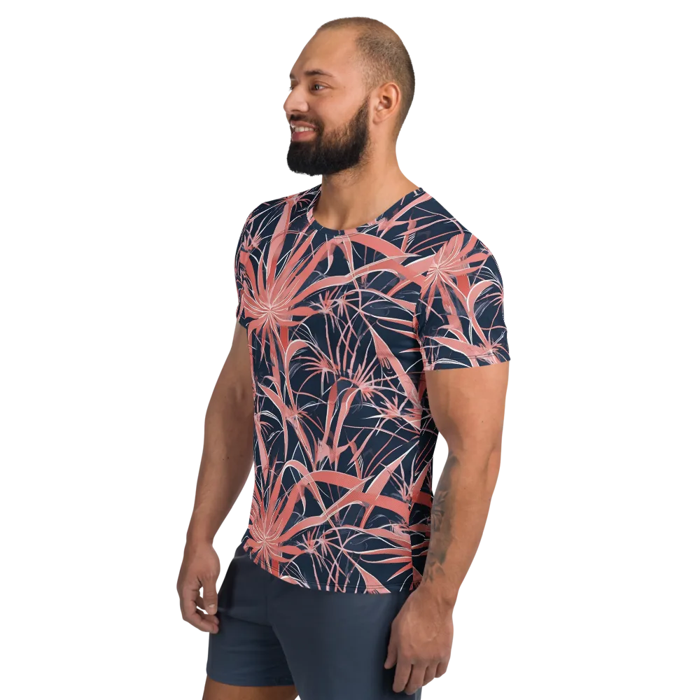 Coral Bloom Voltage on Men's Athletic T-Shirt — Left