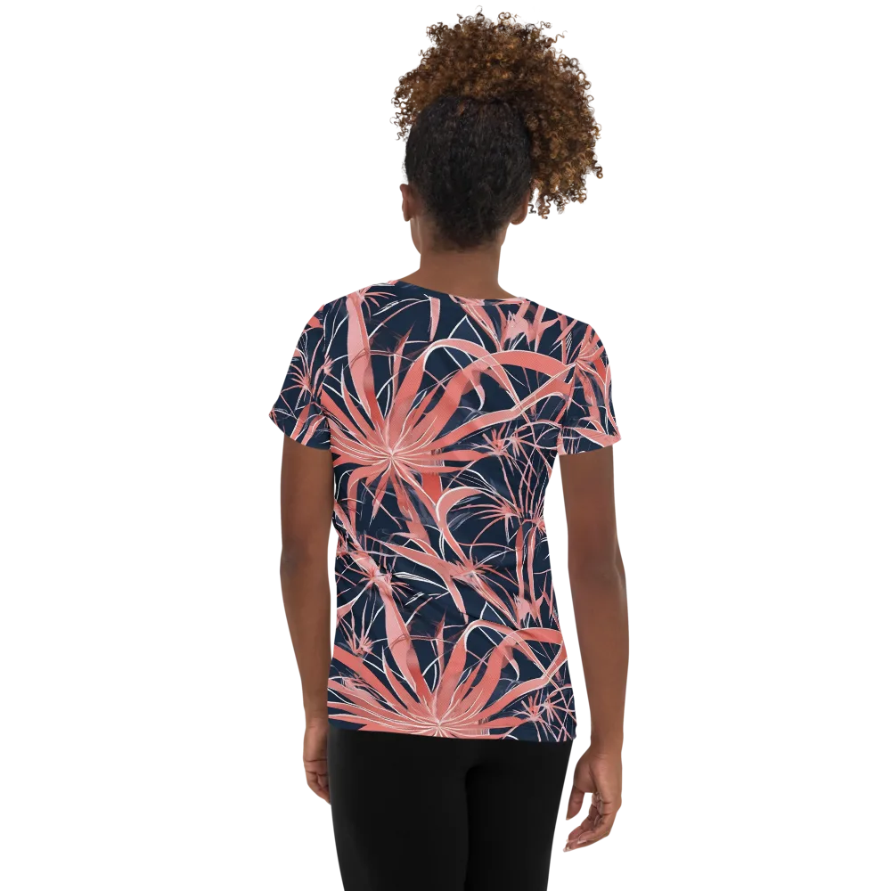 Coral Bloom Voltage on Women's Athletic T-Shirt — Back