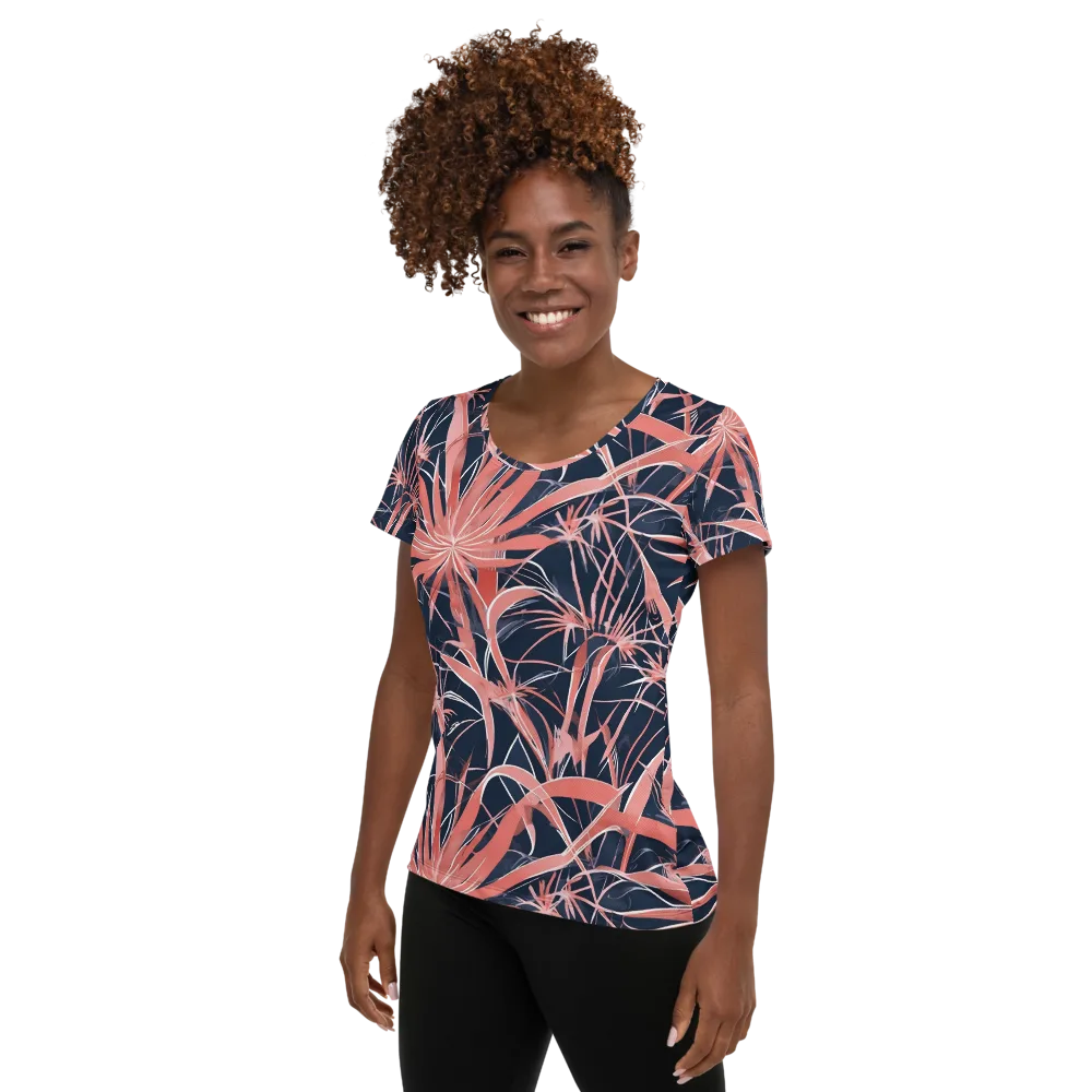 Coral Bloom Voltage on Women's Athletic T-Shirt — Left