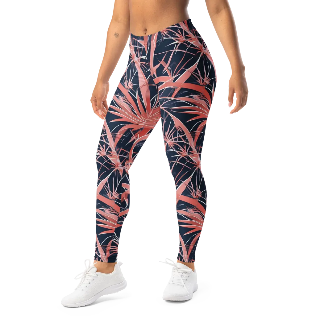 Coral Bloom Voltage on Leggings — Left Front