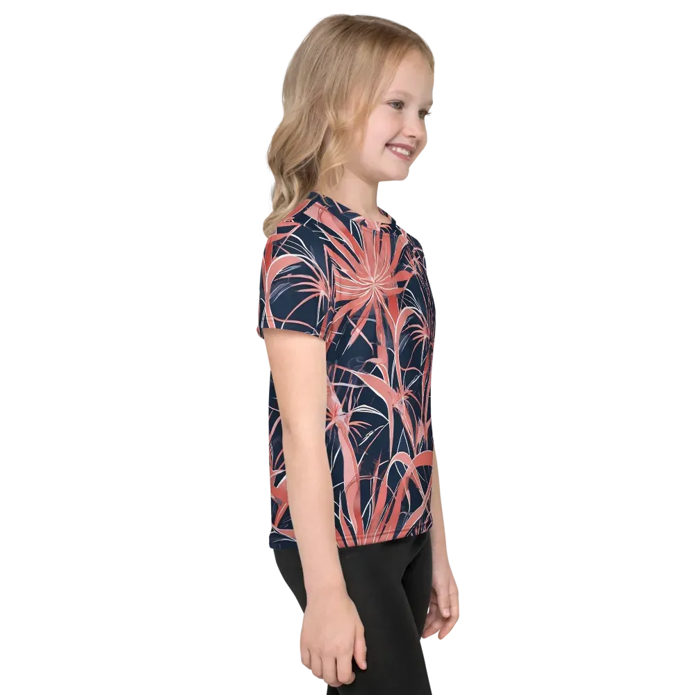 Coral Bloom Voltage on Kids Crew Neck T-Shirt — Right