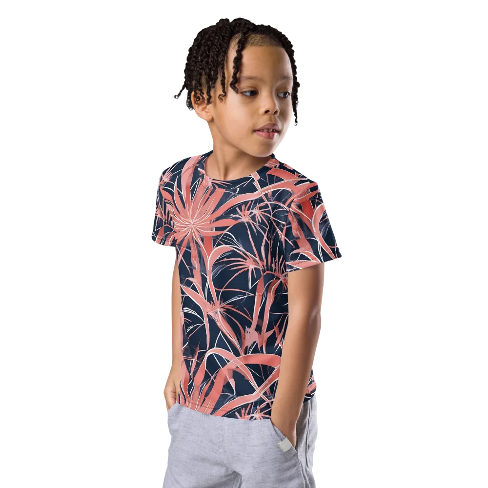 Coral Bloom Voltage on Kids Crew Neck T-Shirt — Left Front