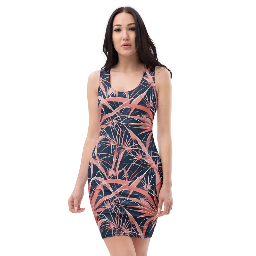Coral Bloom Voltage on Bodycon Dress — Front