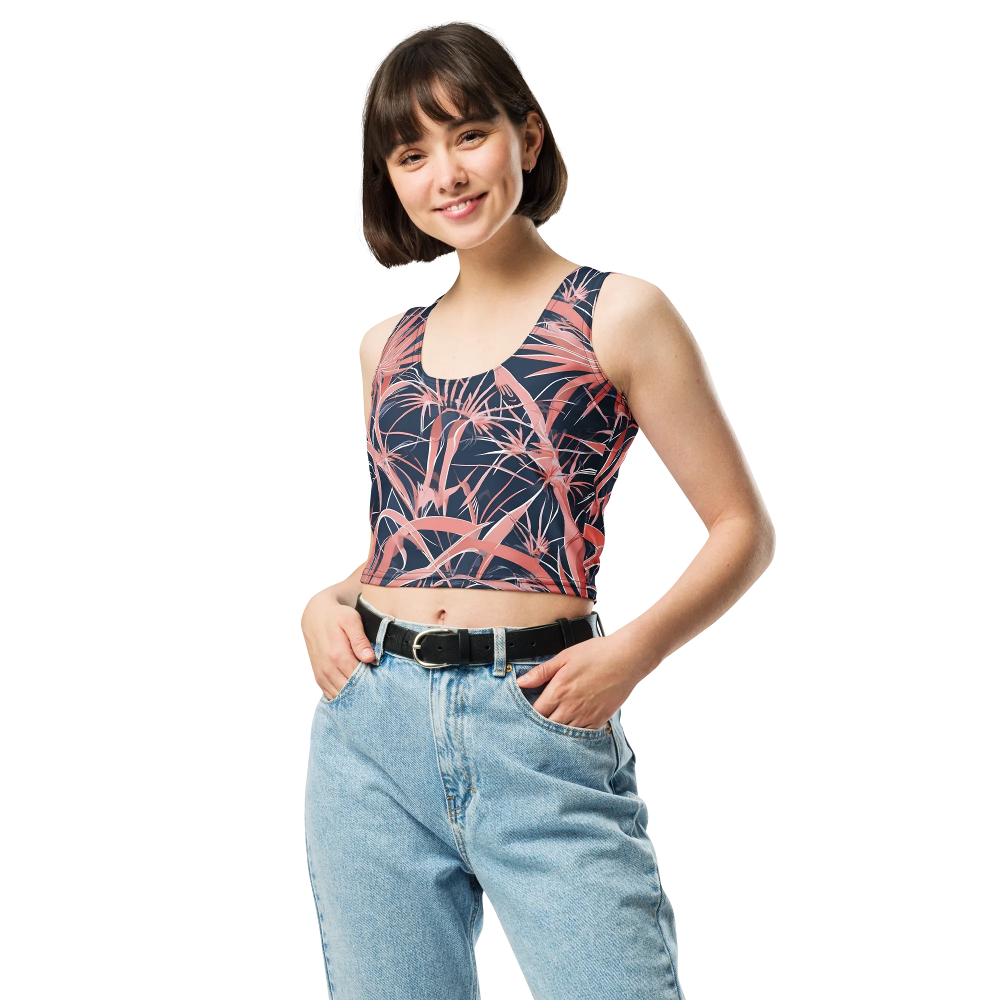 Coral Bloom Voltage on Crop Top — Front