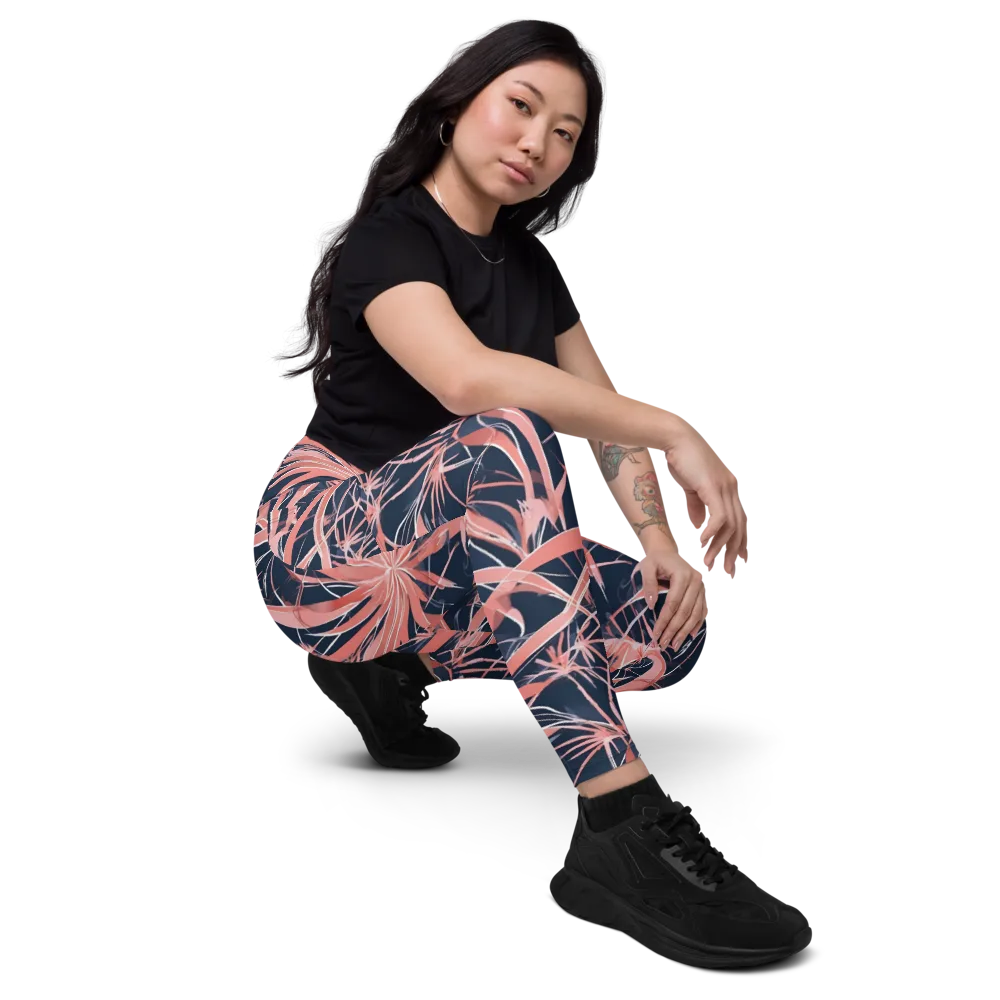 Coral Bloom Voltage on Leggings with Pockets — Right Front