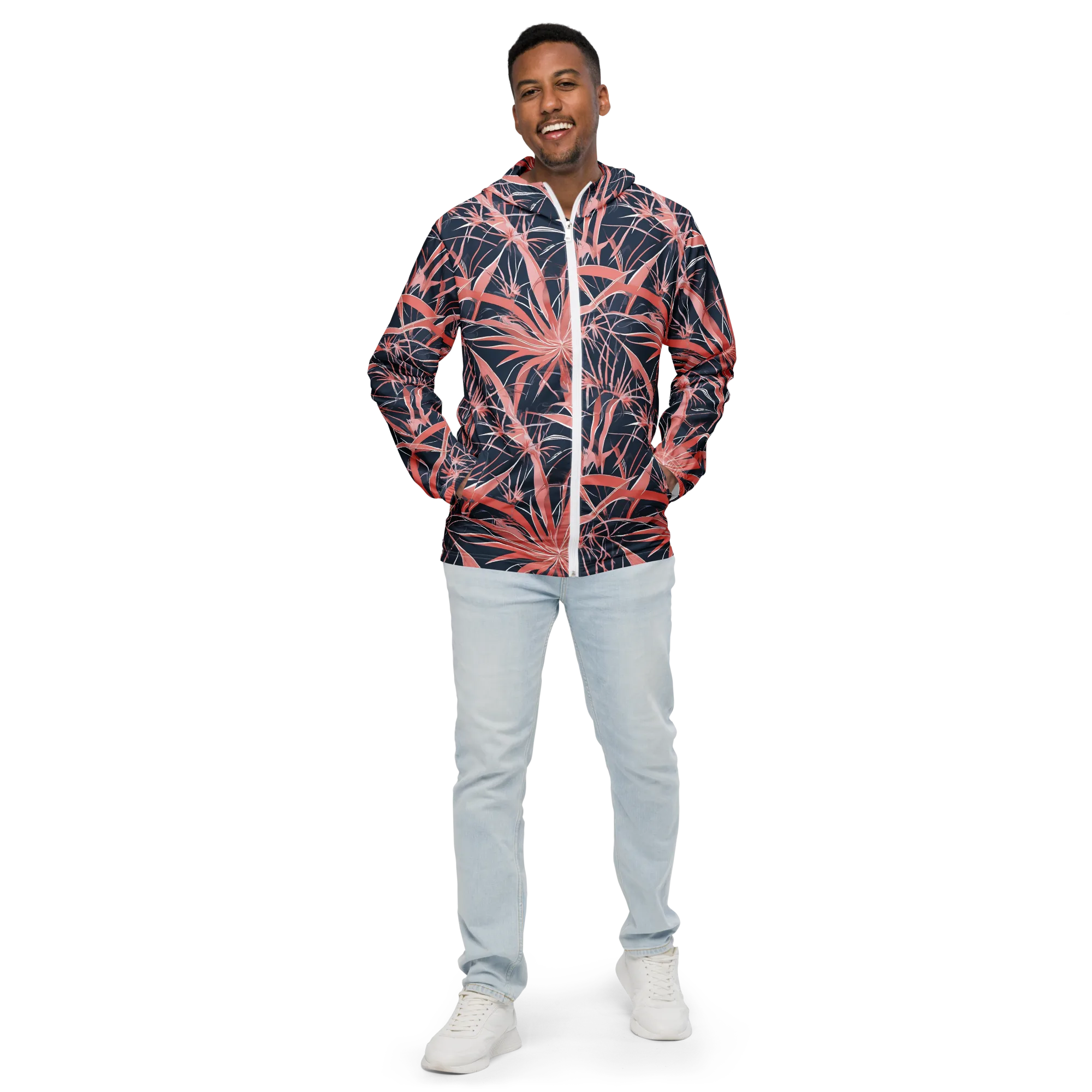 Coral Bloom Voltage on Men's Windbreaker — Front