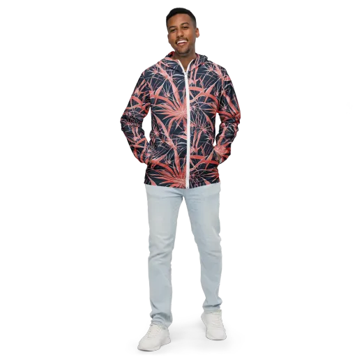 Coral Bloom Voltage on a Men's Windbreaker